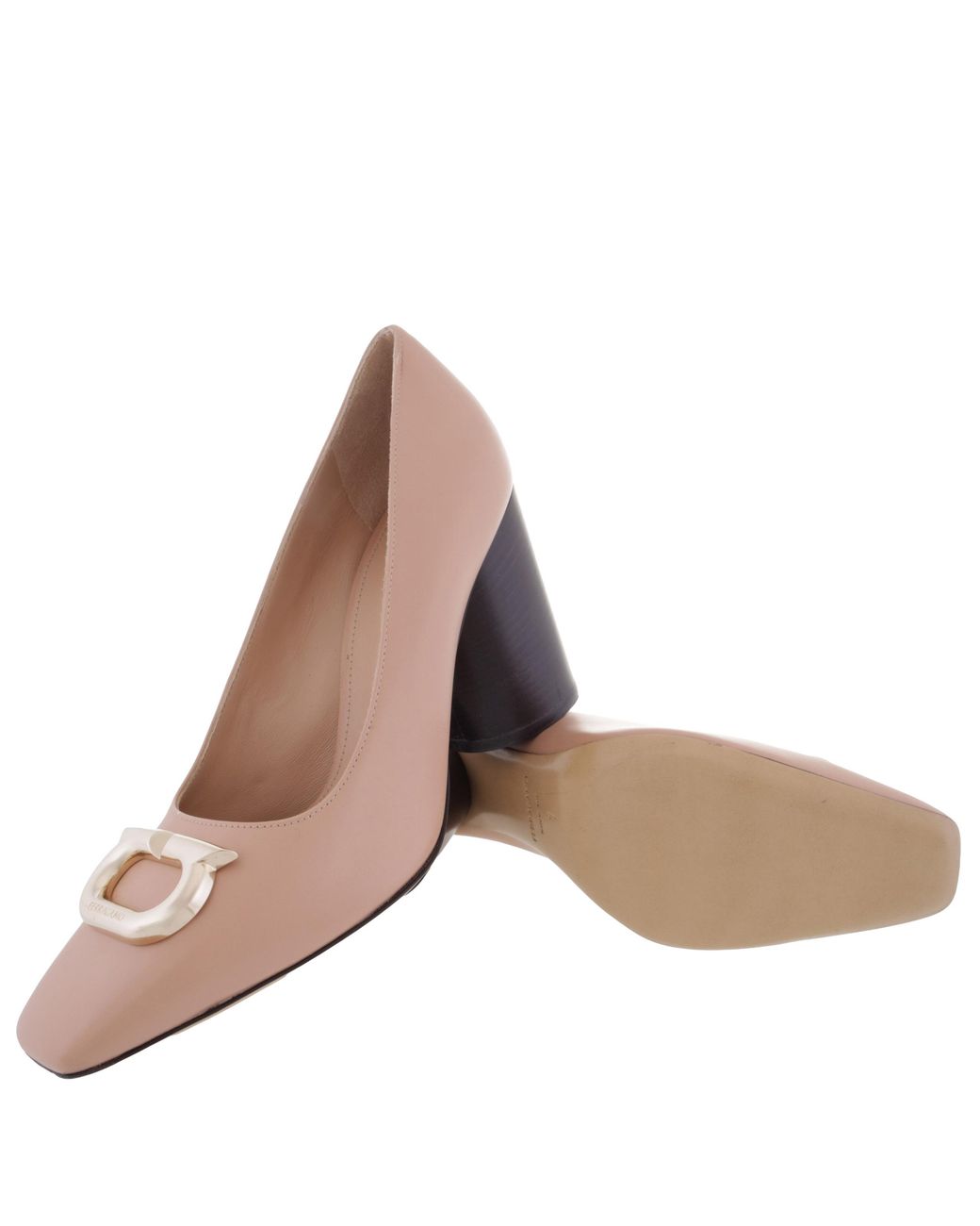 Ferragamo Pink Pania Pump With Bejeweled Gancini Ornament