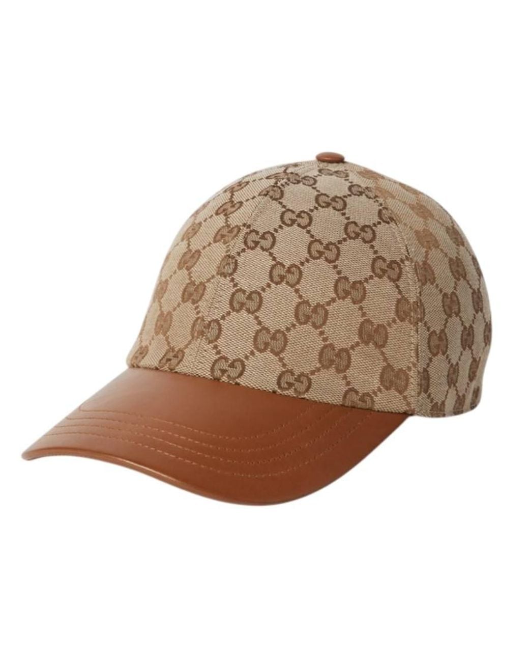 Gucci Brown Gg Canvas Baseball Hat With Leather Trim for men