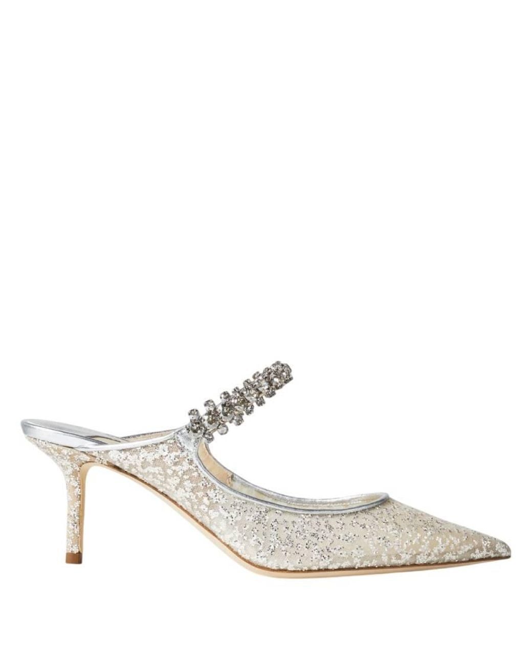Jimmy Choo White Bing 65 Glitter Tulle Mules, Brand Size 34 Us