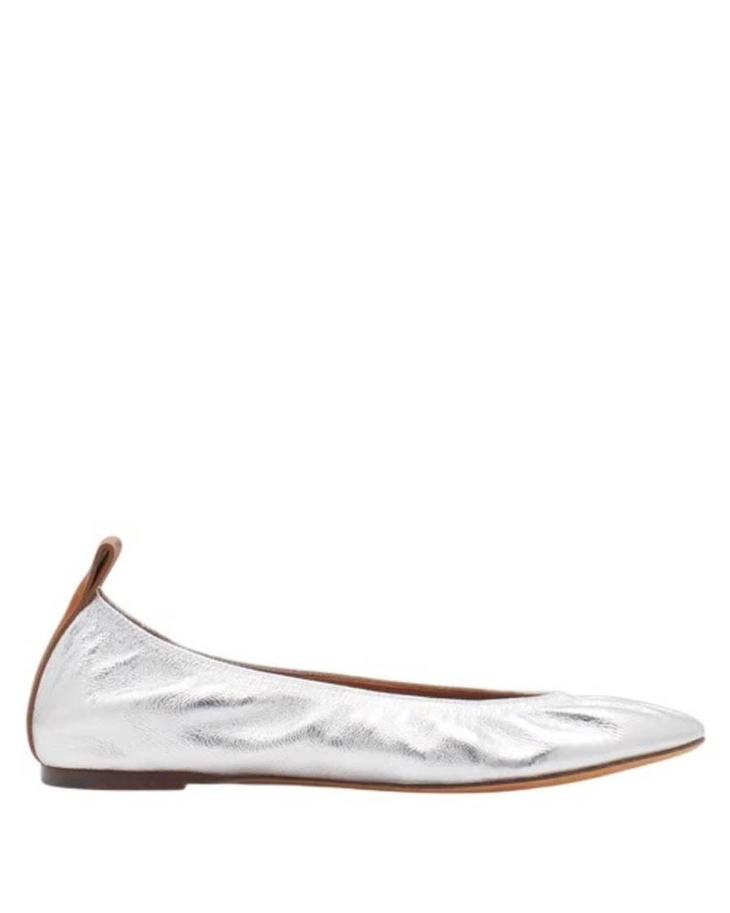 Lanvin White Metallic Leather Ballerina Flats, Brand Size 39 Us