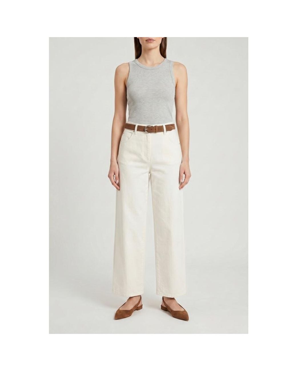 Brunello Cucinelli White Off Wide Leg Trousers, Brand Size 46 (Us