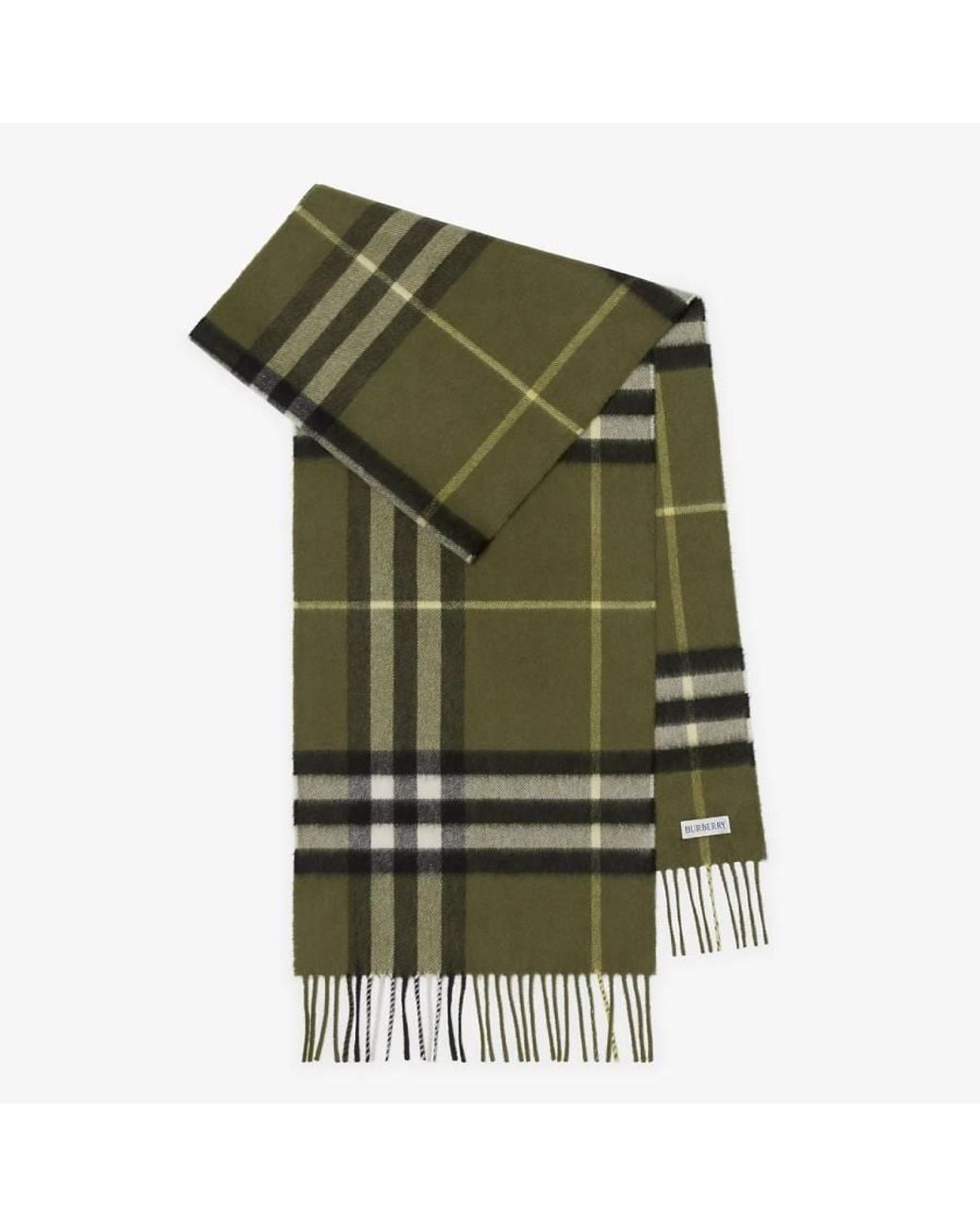 Burberry Green Check Cashmere Fringed Scarf for men