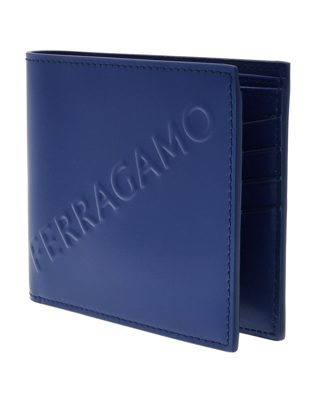 Ferragamo Blue Embossed Logo Leather Wallet for men