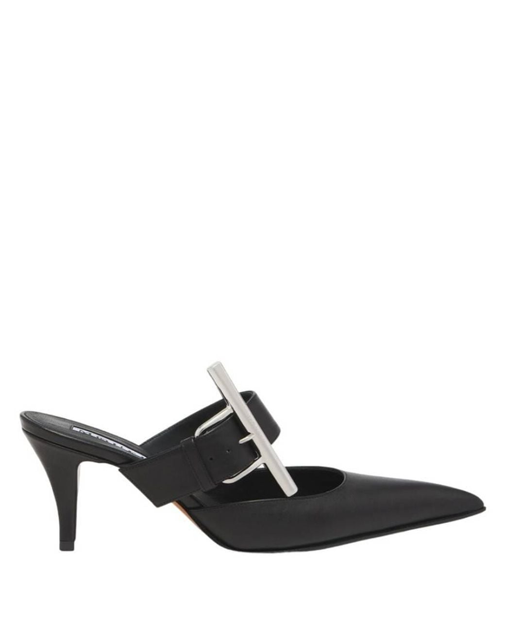McQueen Black Ladies Birdee Leather Mules, Brand Size 37 Us