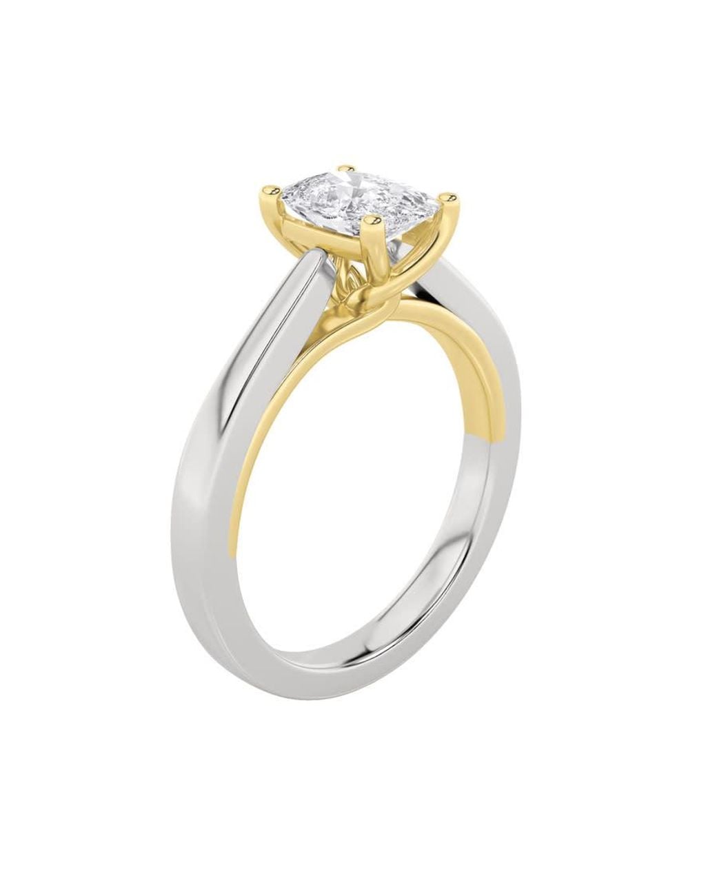 Mure And Co Metallic 1Ctw Elongated Cushion Shaped Lab Grown Diamond (F/Vs) Two Tone Twisted Basket Cathedral Shank Solitaire Ring for men