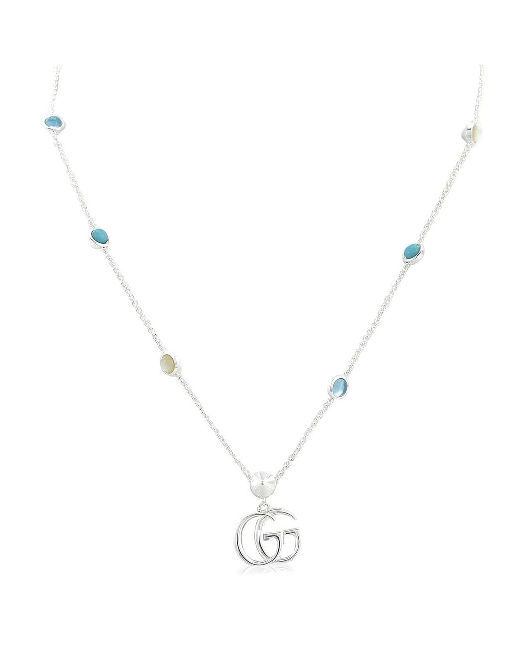 Gucci Metallic Gg Marmont Mother Of Pearl & Topaz Double G Pendant Necklace for men