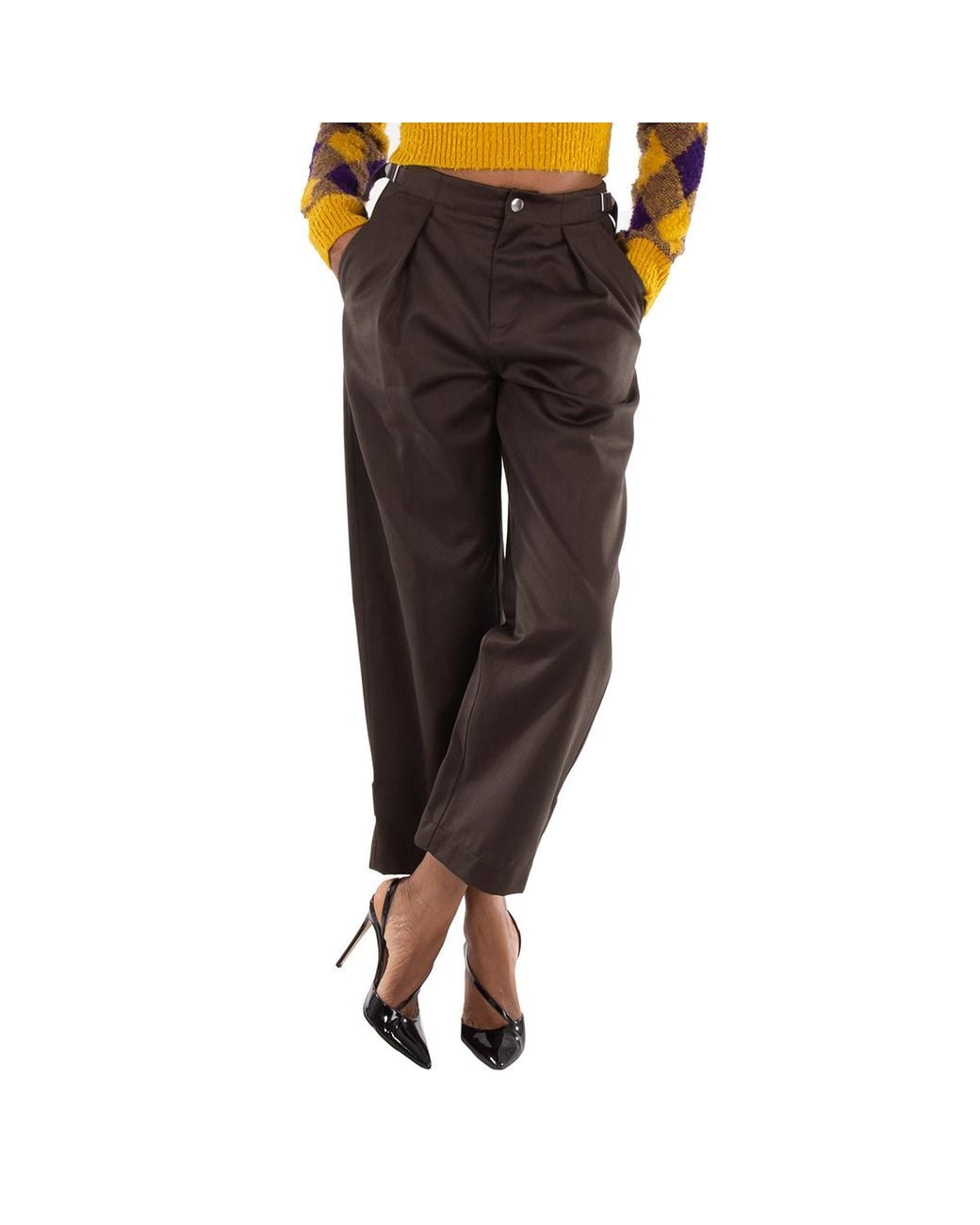 Burberry Black High-Waist Cropped Cotton Trousers, Brand Size 6 Us