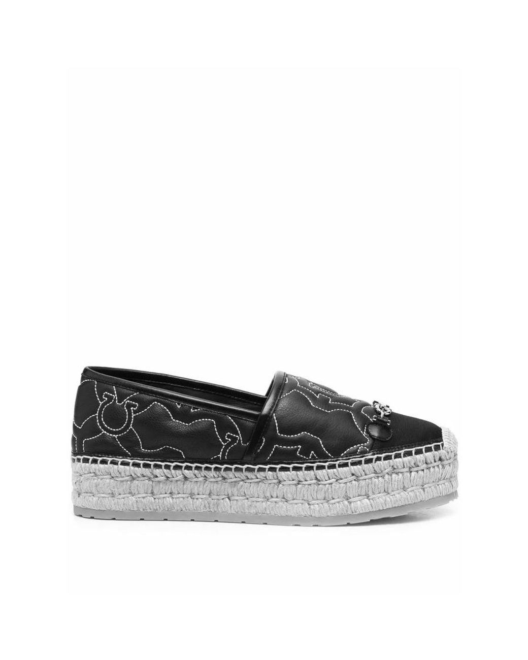 Ferragamo Black Gancini Logo-Embroidered Espadrilles