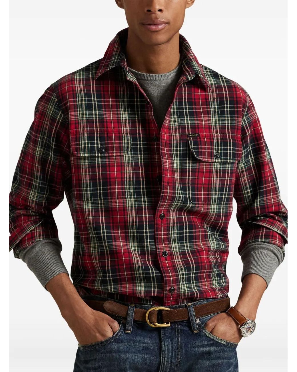 Polo Ralph Lauren Red Classic-Fit Plaid Oxford Workshirt for men