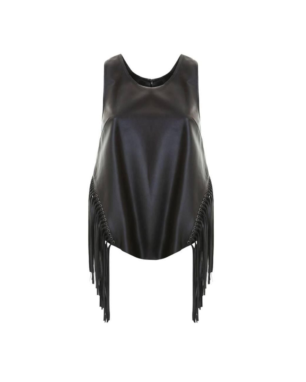 Roberto Cavalli Black Fringed Sleevless Nappa Tank Top, Brand Size 38 Us for men