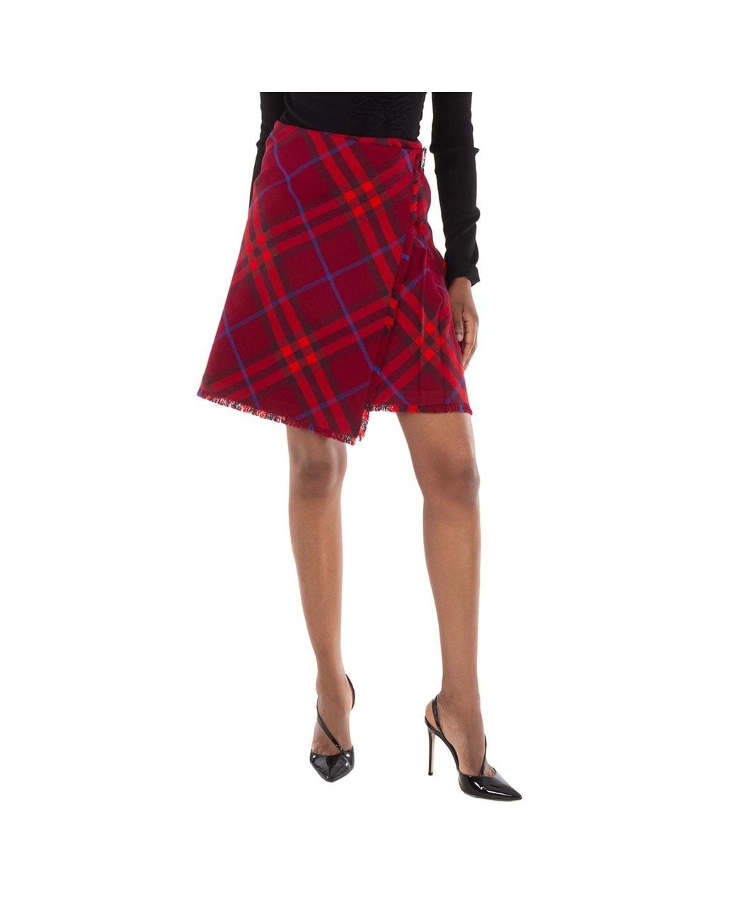 Burberry Red Wool Plaid-Check Kilt, Brand Size 4 Us