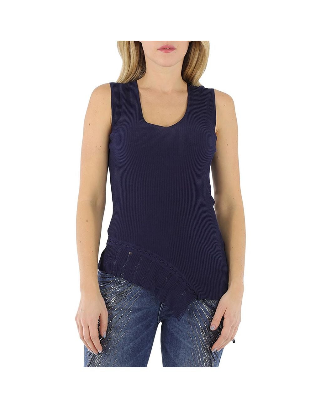 Roberto Cavalli Blue Ladies Asymmetric Knitted Top, Brand Size 38 (Us for men