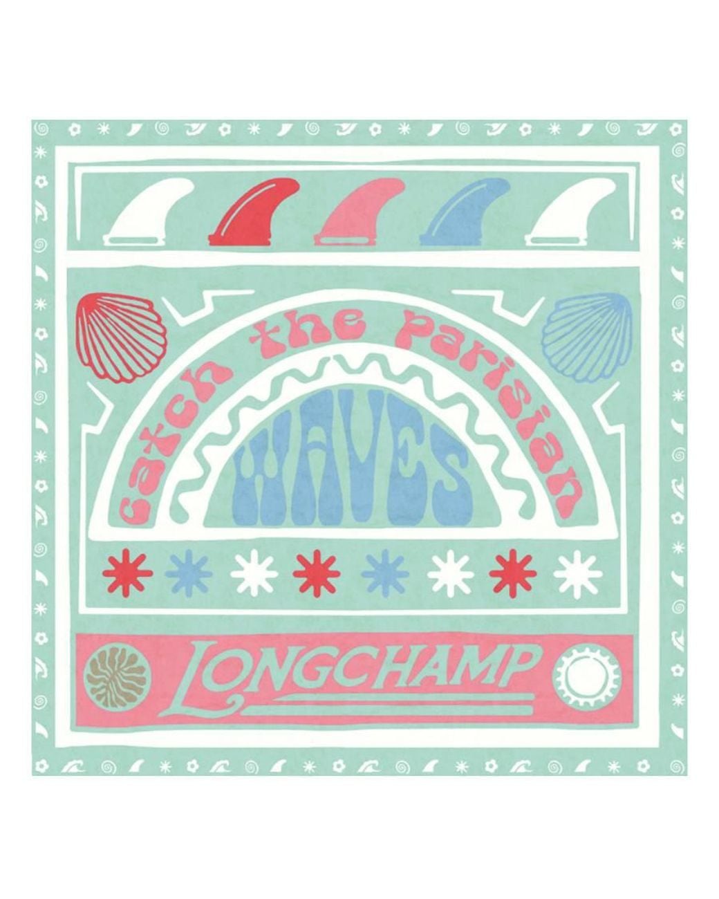 Longchamp Green Catch The Parisian Wave Square Silk Scarf