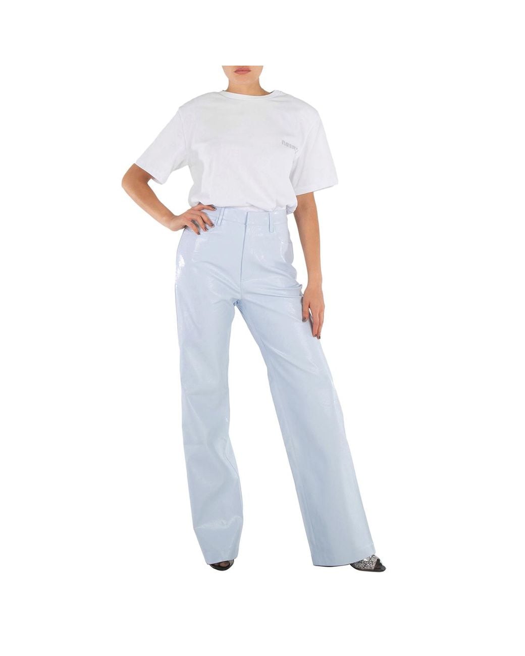 ROTATE BIRGER CHRISTENSEN Blue Ladies Artic Ice Embossed High Rise Pants