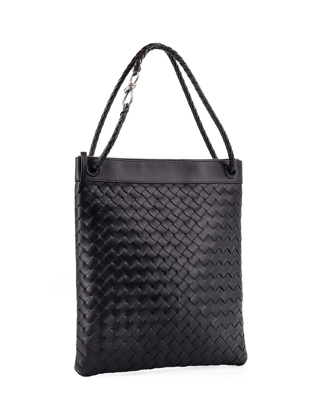 Bottega Veneta Black Flat Andiamo Intrecciato Messenger Bag for men