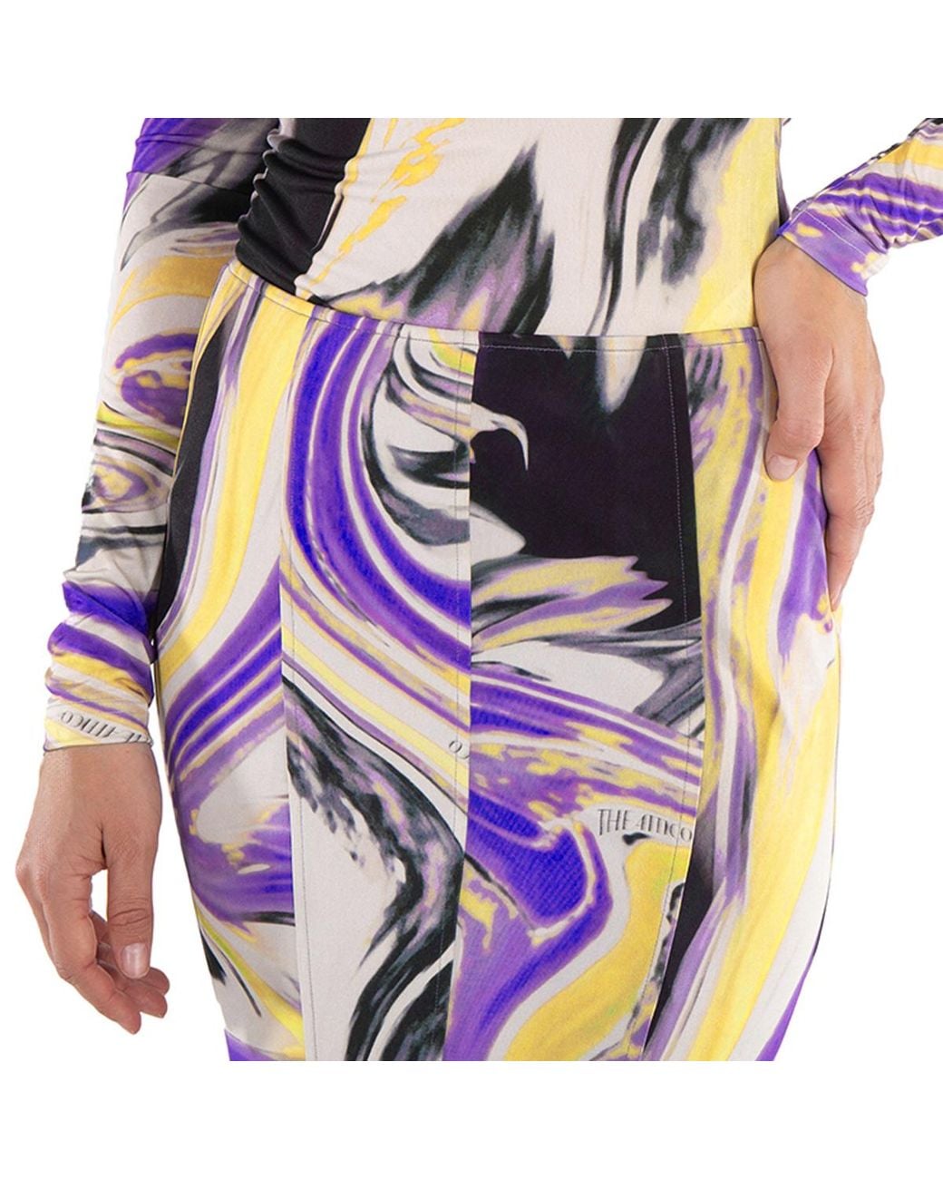 The Attico Metallic Abstract-Print Flared Midi Skirt, Brand Size 40 (Us