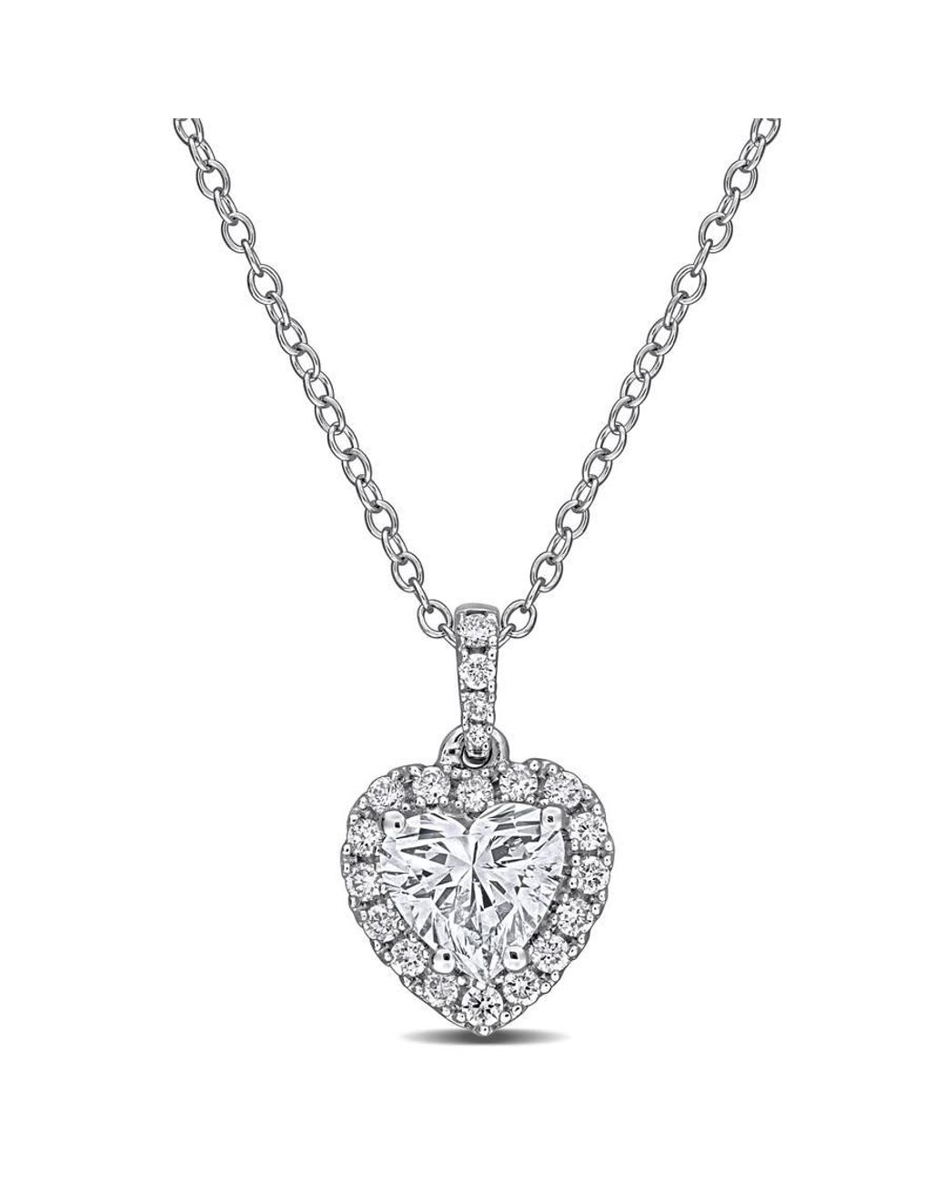 Created Forever Metallic 1 1/8Ct Tgw Heart And Round-Cut Lab Grown Diamond Halo Pendant With Chain for men