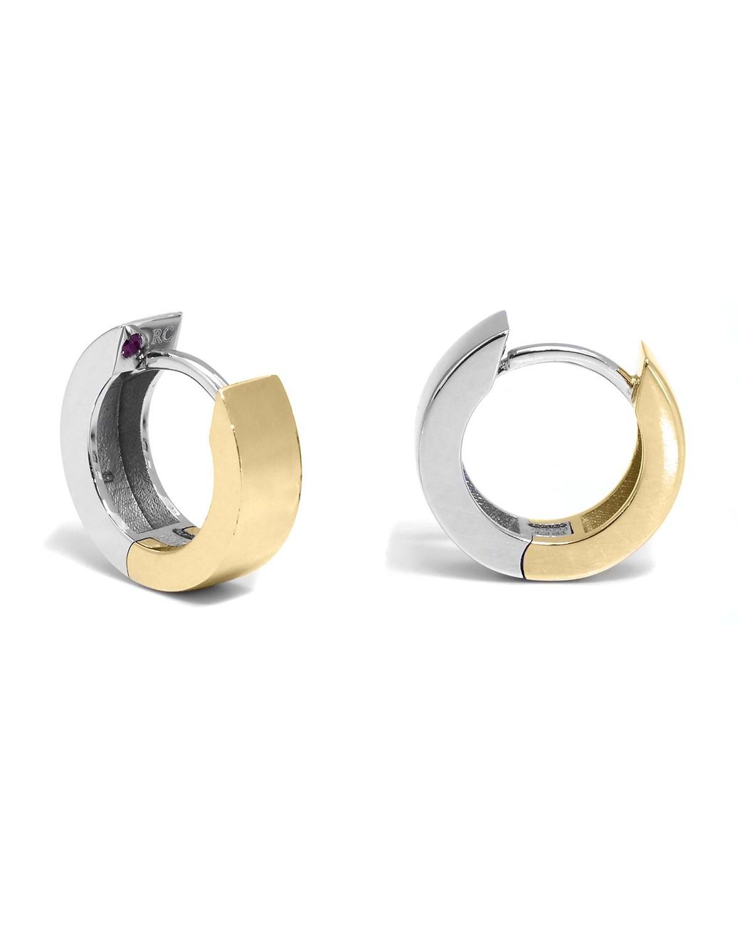 Roberto Coin Metallic 18k Yellow And White Gold Oro Classic Hoop Earrings for men