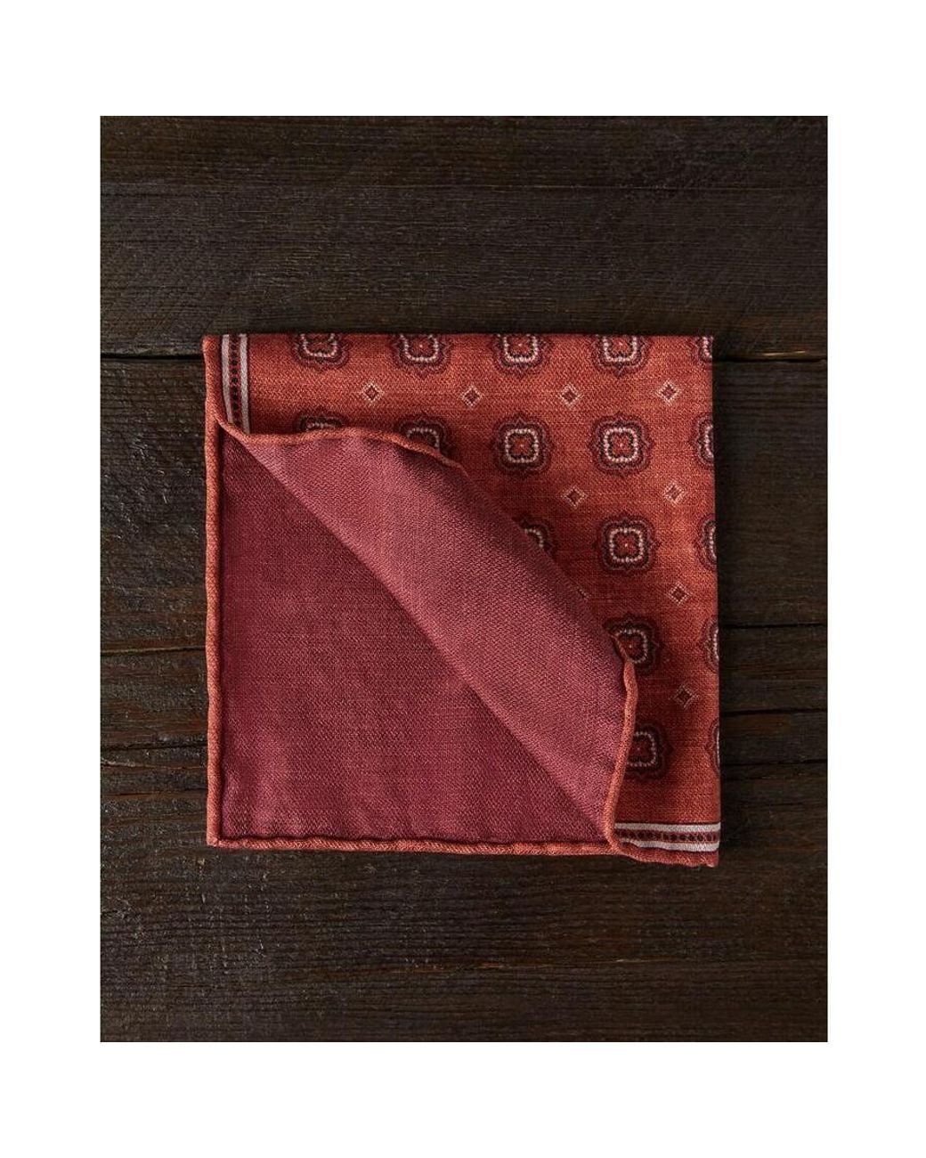 Brunello Cucinelli Red Carrot Silk Pocket Square for men