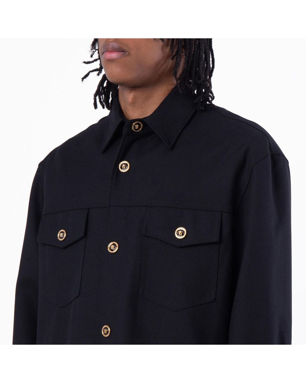 Versace Blue Wool Cavalry Blouson Overshirt, Brand Size 46 Us for men