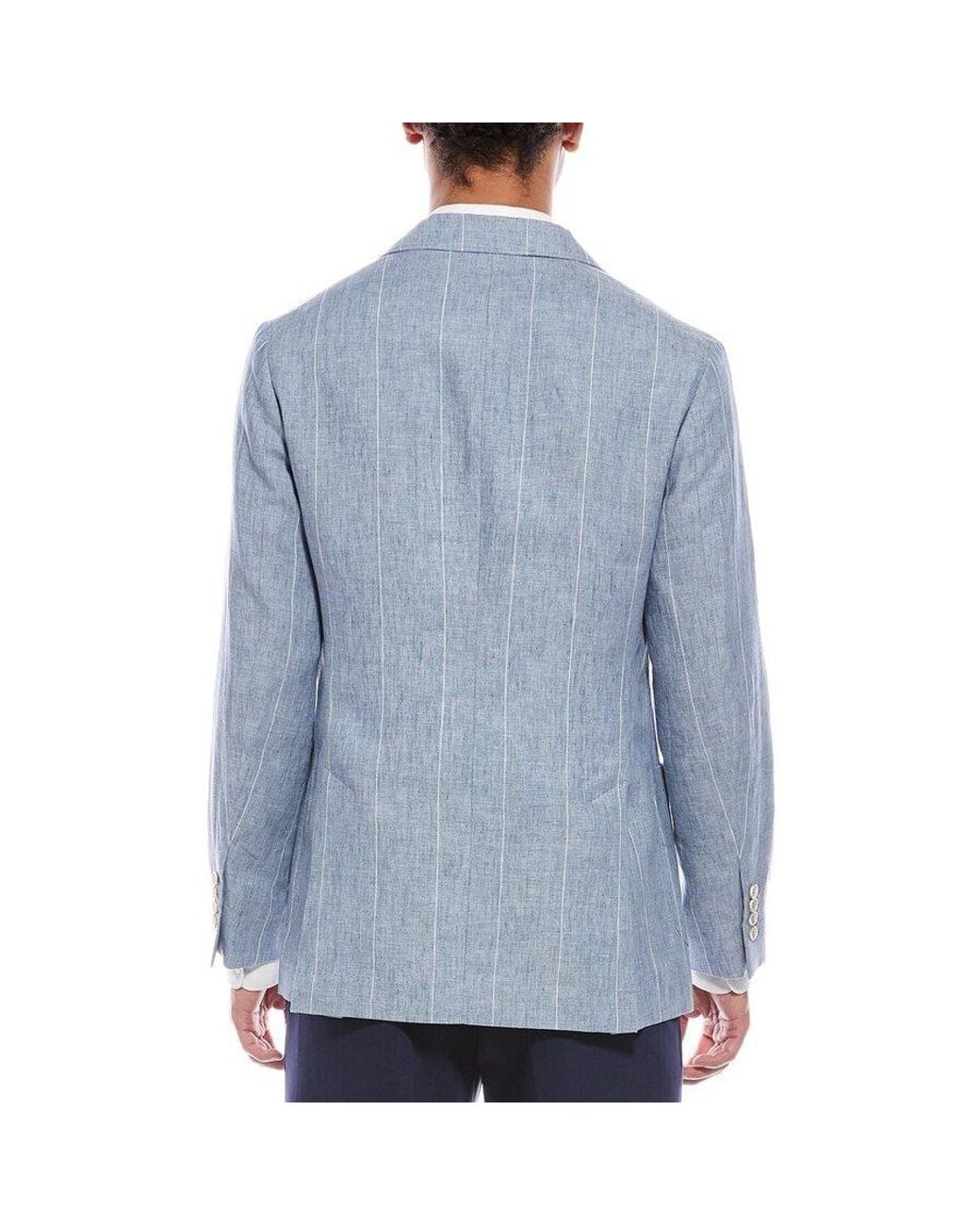 Brunello Cucinelli Blue Celeste Linen Double Breasted Blazer, Brand Size 44 (Us for men