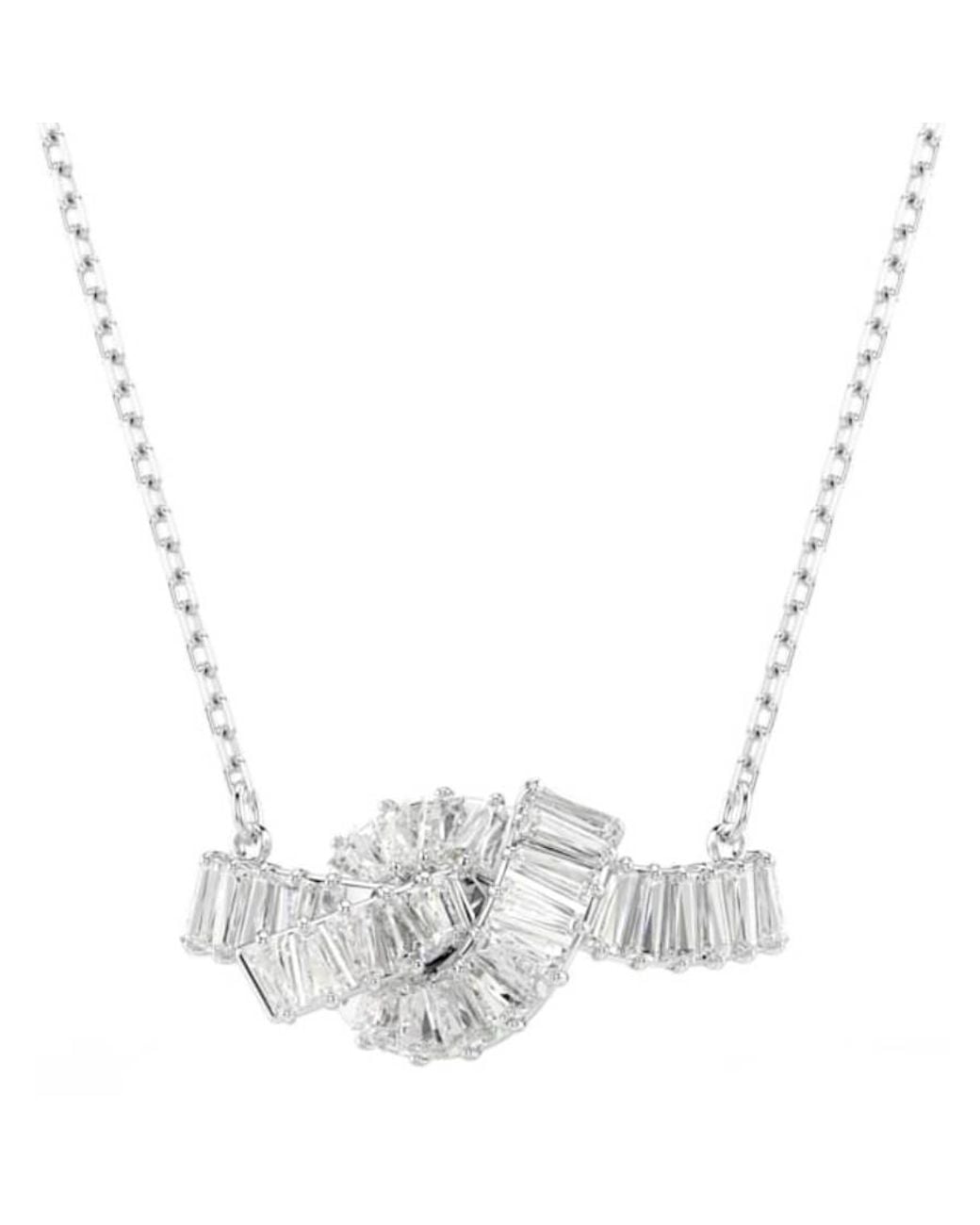 Swarovski Metallic Matrix Rhodium Plated Baguette Cut Necklace for men