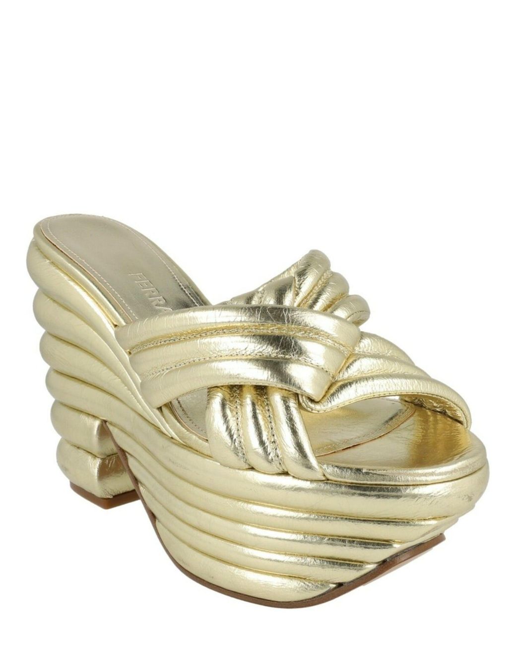 Ferragamo Metallic Rey Sculptural Platform Sandals