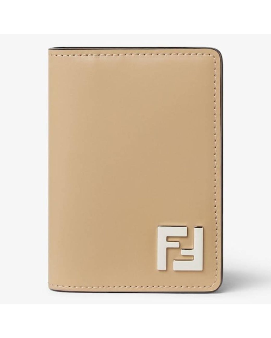 Fendi Natural Ff Squared Compact Leather Card Holder for men