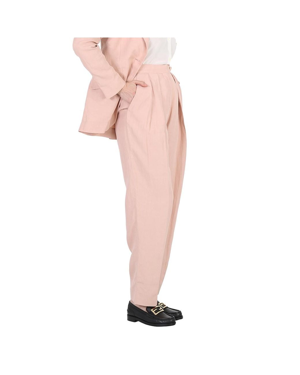 Stella McCartney Pink Rose Fluid Linen Pleat Front Straight Leg Trousers