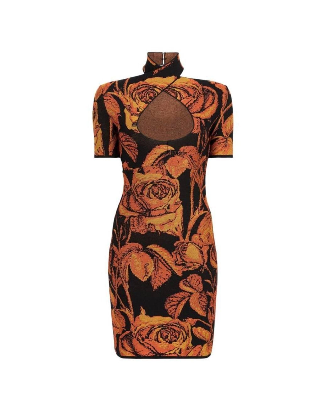 Roberto Cavalli Brown Rose-Jacquard Cut-Out Mini Dress, Brand Size 40 Us for men