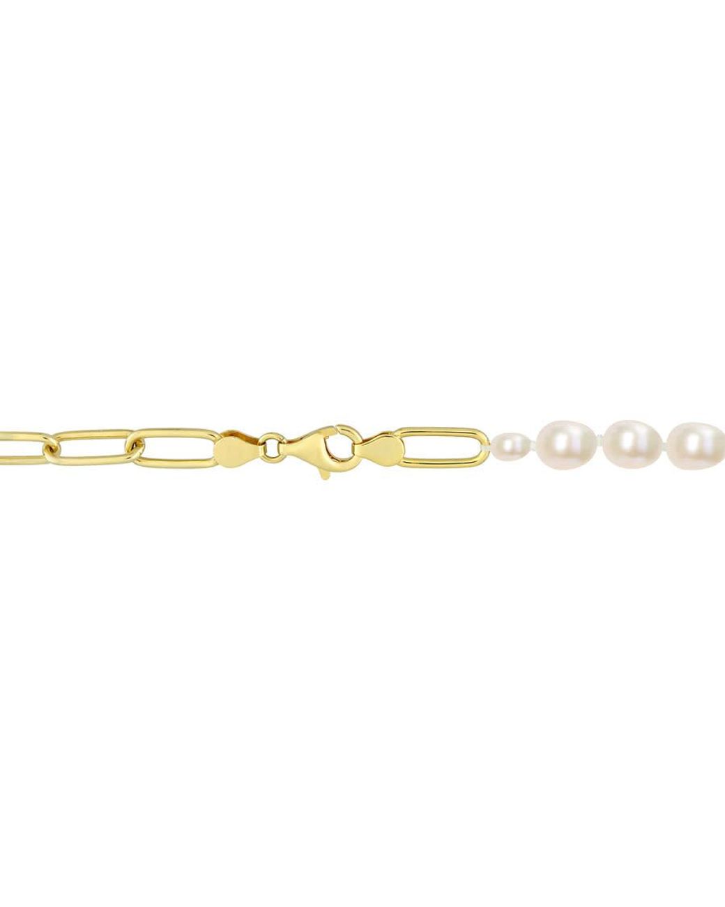 Amour Metallic 7-7.5 Mm Cultured Freshwater Rice Pearl And 6 Mm Oval Link Chain Necklace for men