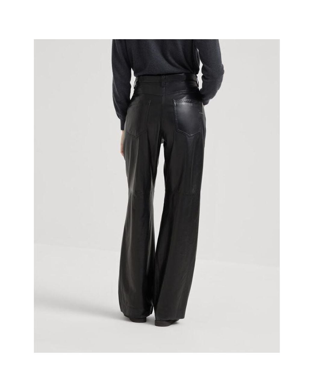 Brunello Cucinelli Black Leather Wide Trousers, Brand Size 38 (Us for men