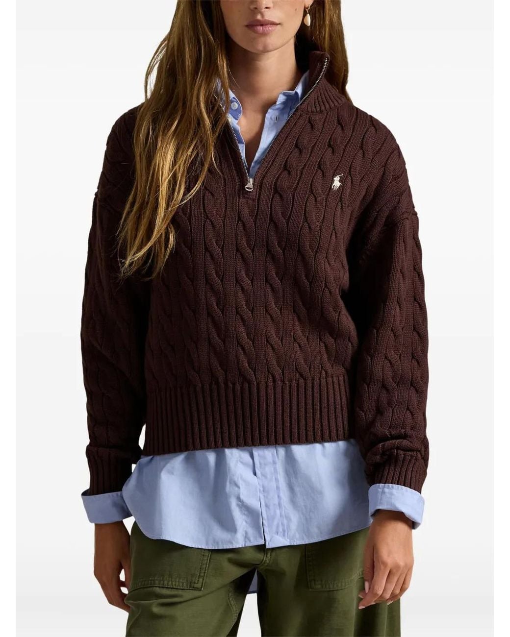 Polo Ralph Lauren Purple Cable Knit Quarter-Zip Sweater for men