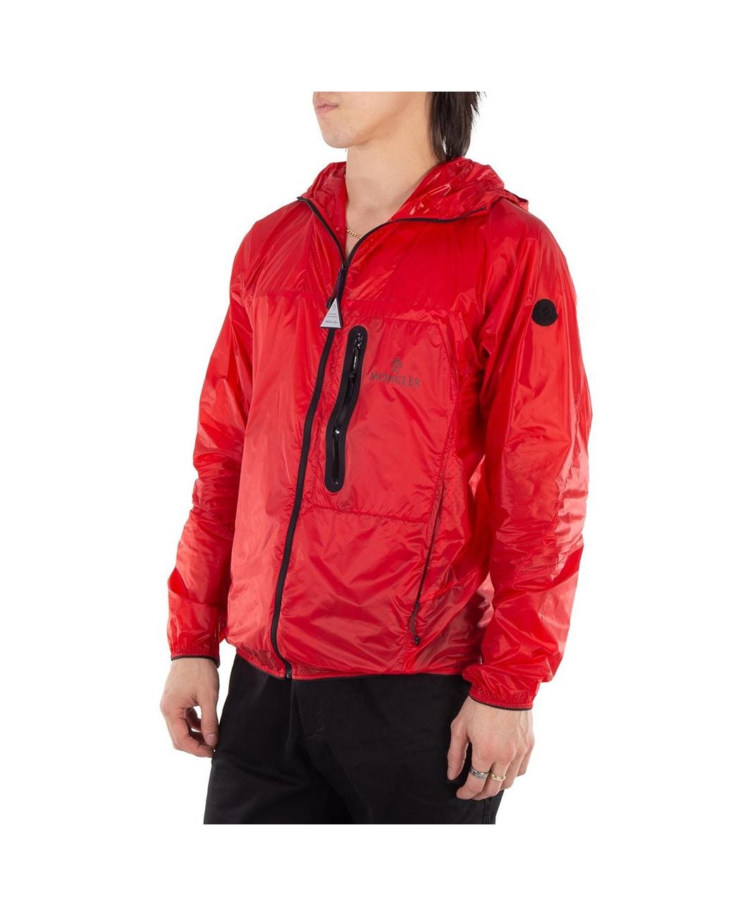 Moncler Red Windbreaker Hooded Long Sleeve Jacket, Brand Size 3 (Large) for men