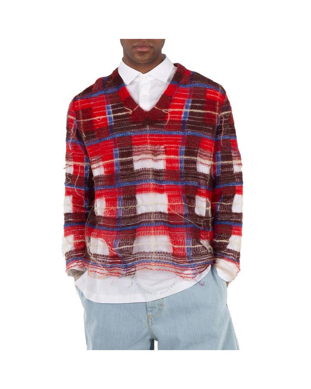 Maison Margiela Deconstructed Long-Sleeve Knitted Top in Red for