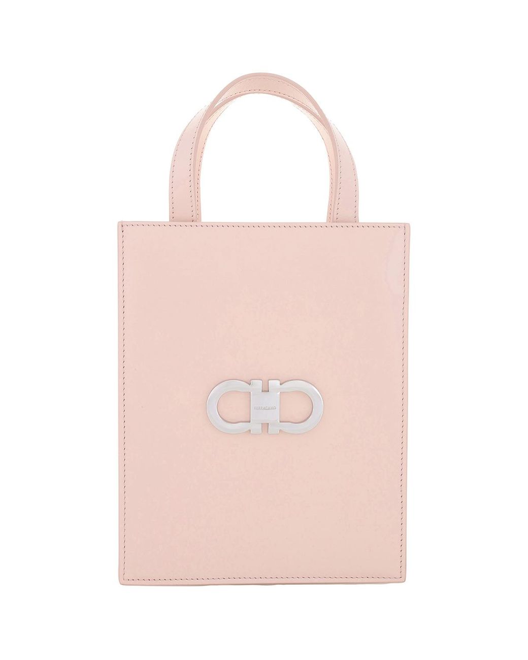 Ferragamo Pink Double Gancini Mini Leather Tote Bag