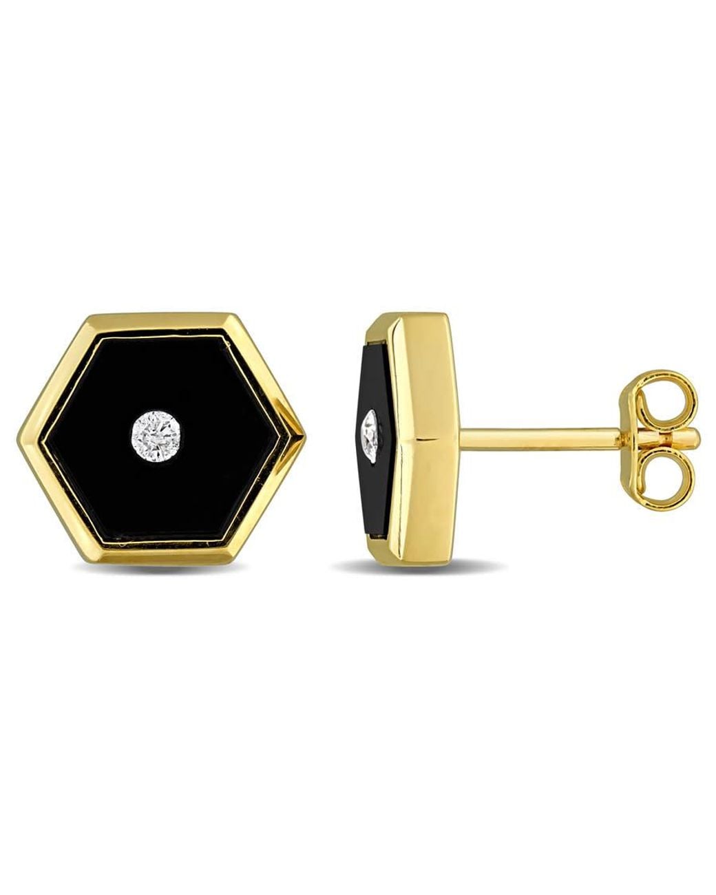 Amour Metallic 4 1/5Ct Tgw Onyx And Diamond Accent Hexagon Stud Earrings for men