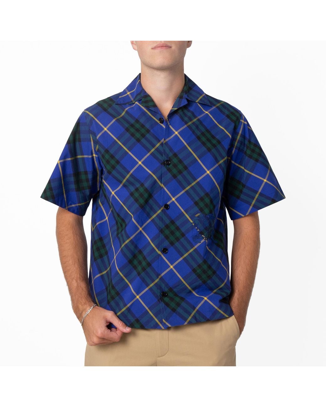 Burberry Blue Ekd Check Cotton Poplin Shirt for men