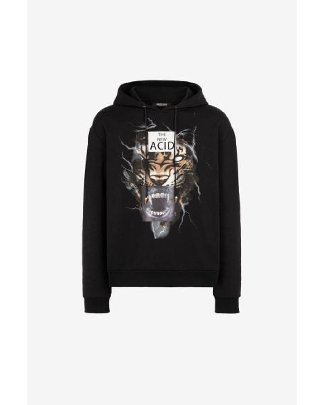 Roberto Cavalli Black Tiger Graphic Cotton Hoodie for men