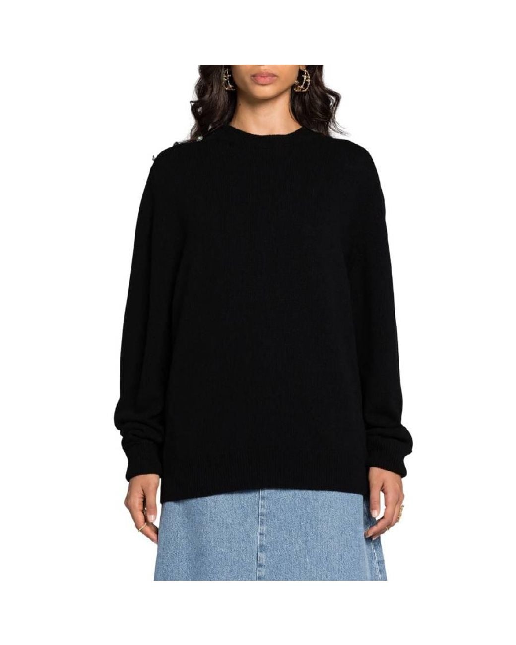 Roberto Cavalli Black Stud-Embellished Crew-Neck Sweater, Brand Size 44 Us for men