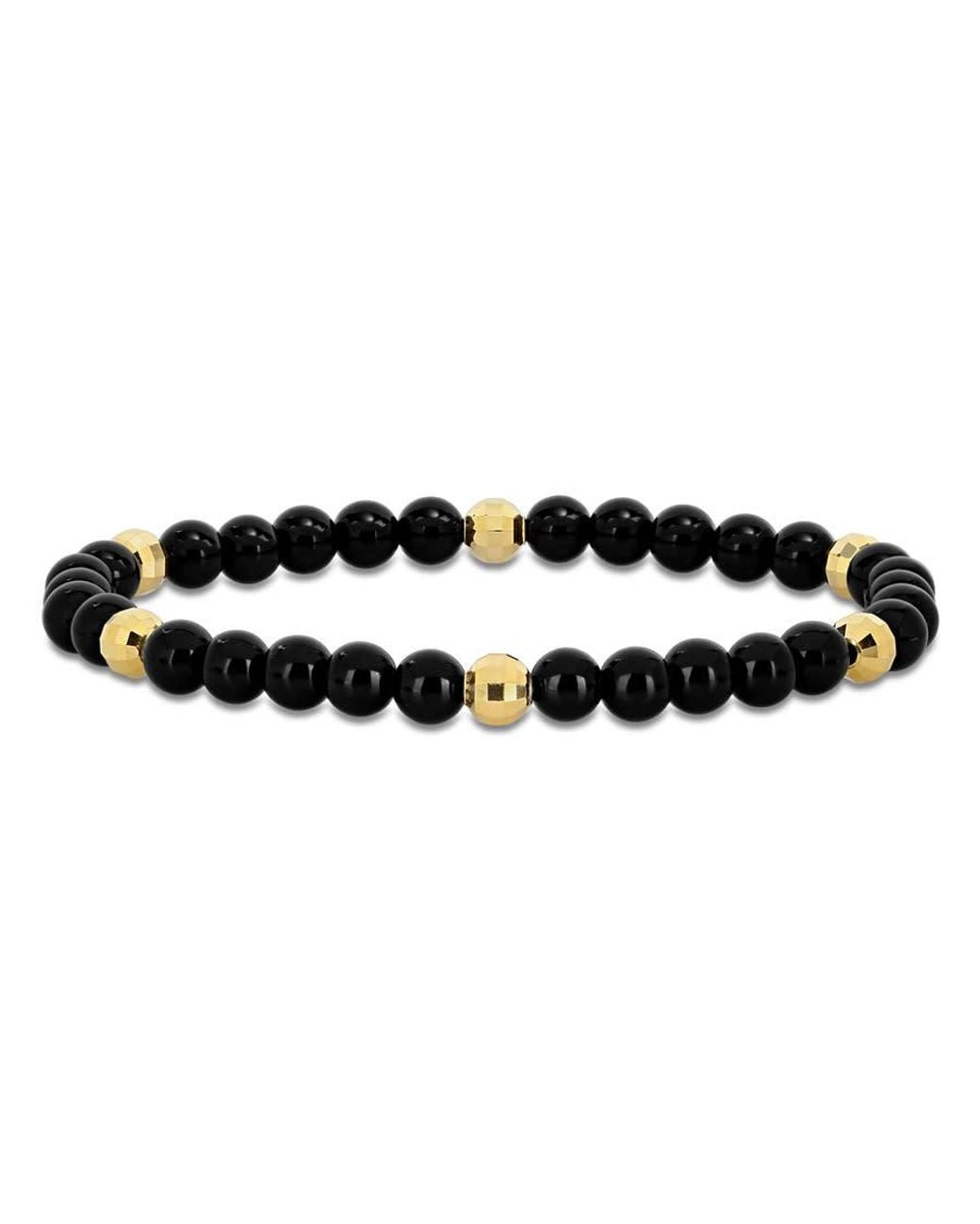 Amour Black 19 1/5Ct Tgw Agate Plated Sterling Stretchable Bead Bracelet for men