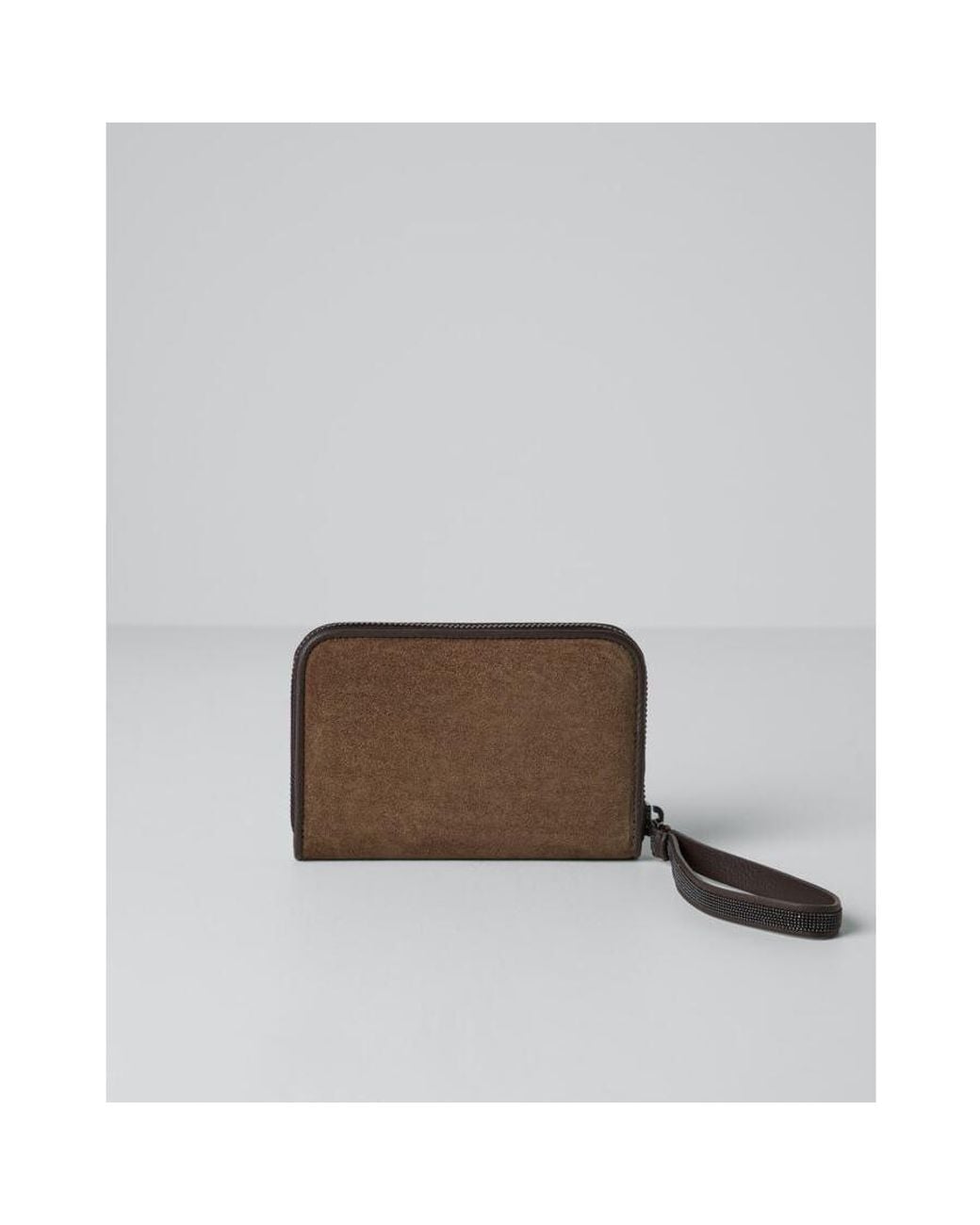 Brunello Cucinelli Brown Suede Leather Zip Wallet for men