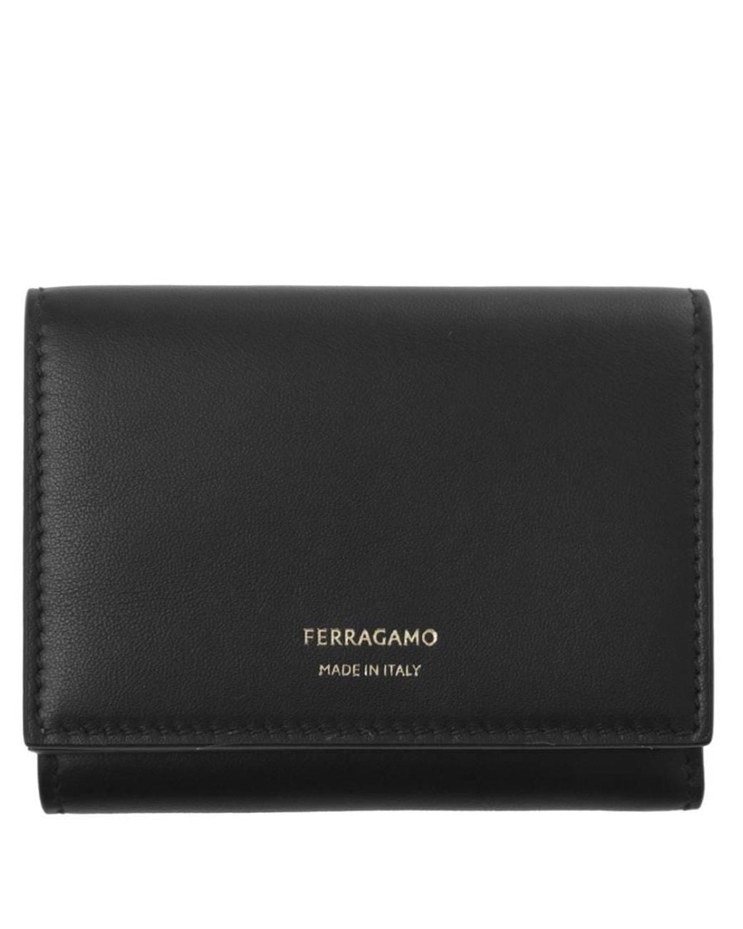 Ferragamo Black Trifold Leather Compact Wallet for men