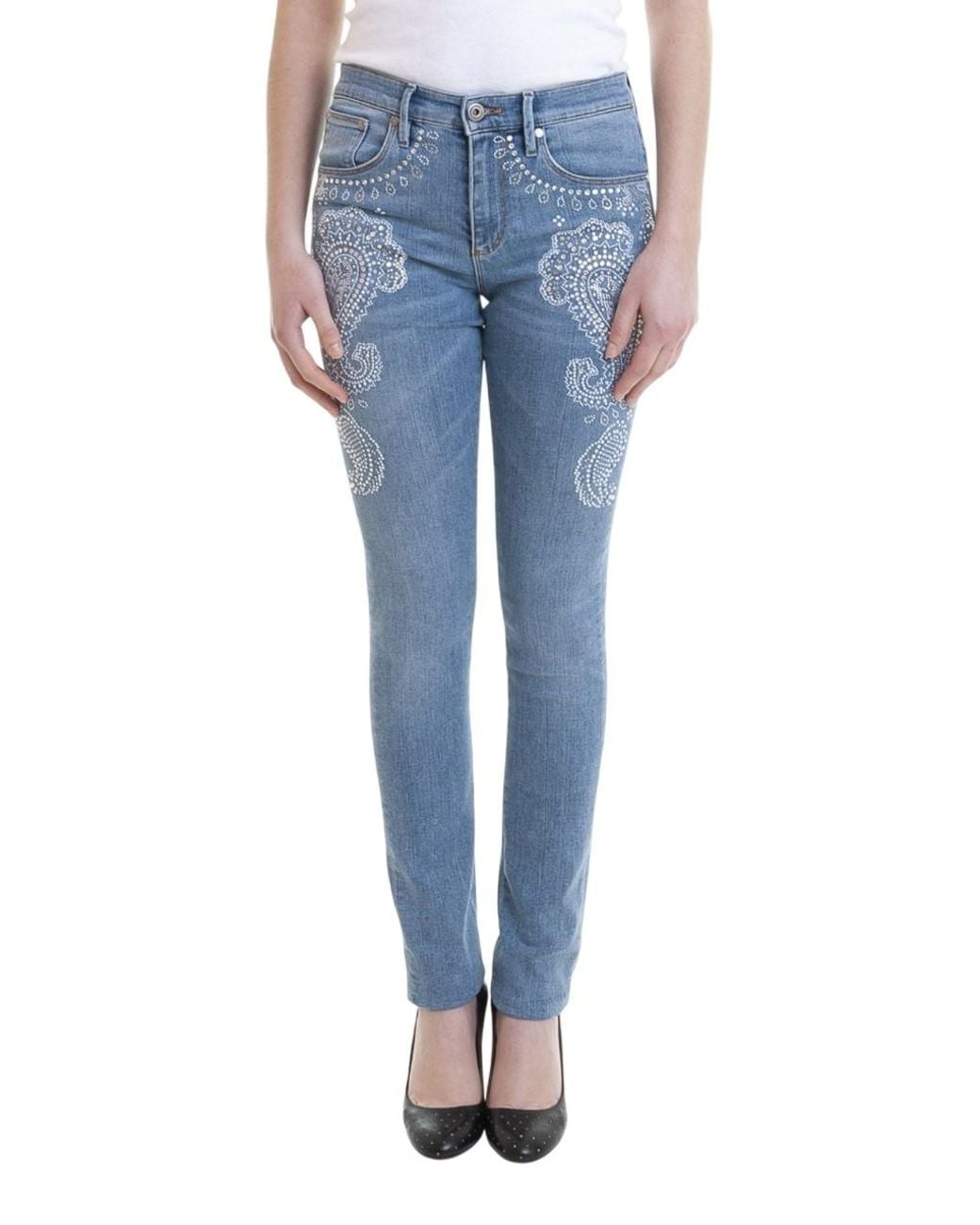 Roberto Cavalli Blue Bandana Embroidered Skinny Jeans, Brand Size 40 Us for men