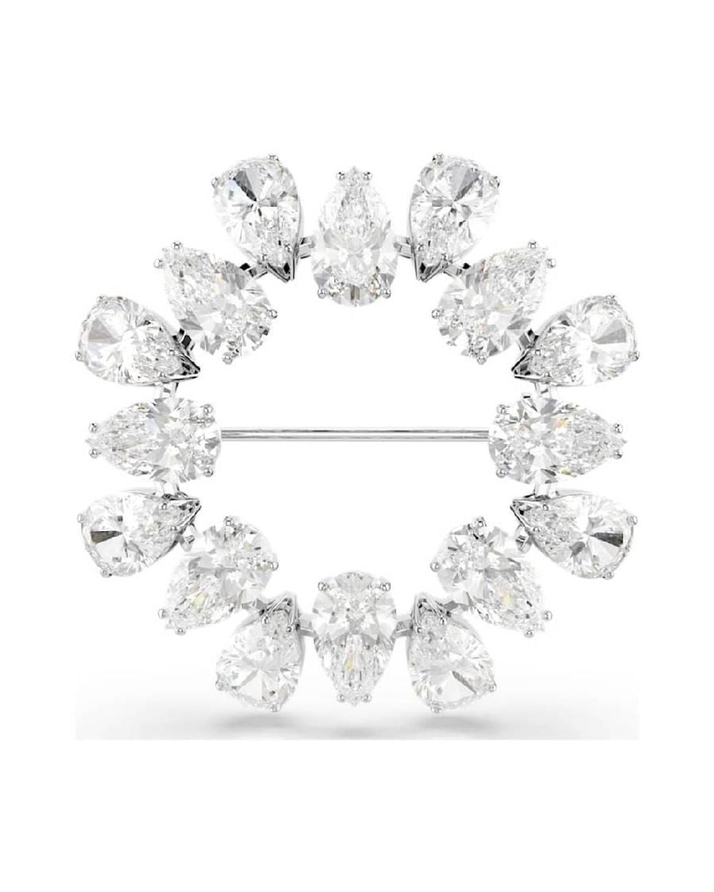 Swarovski White Matrix Pear-Cut Rhodium Plated Brooch for men