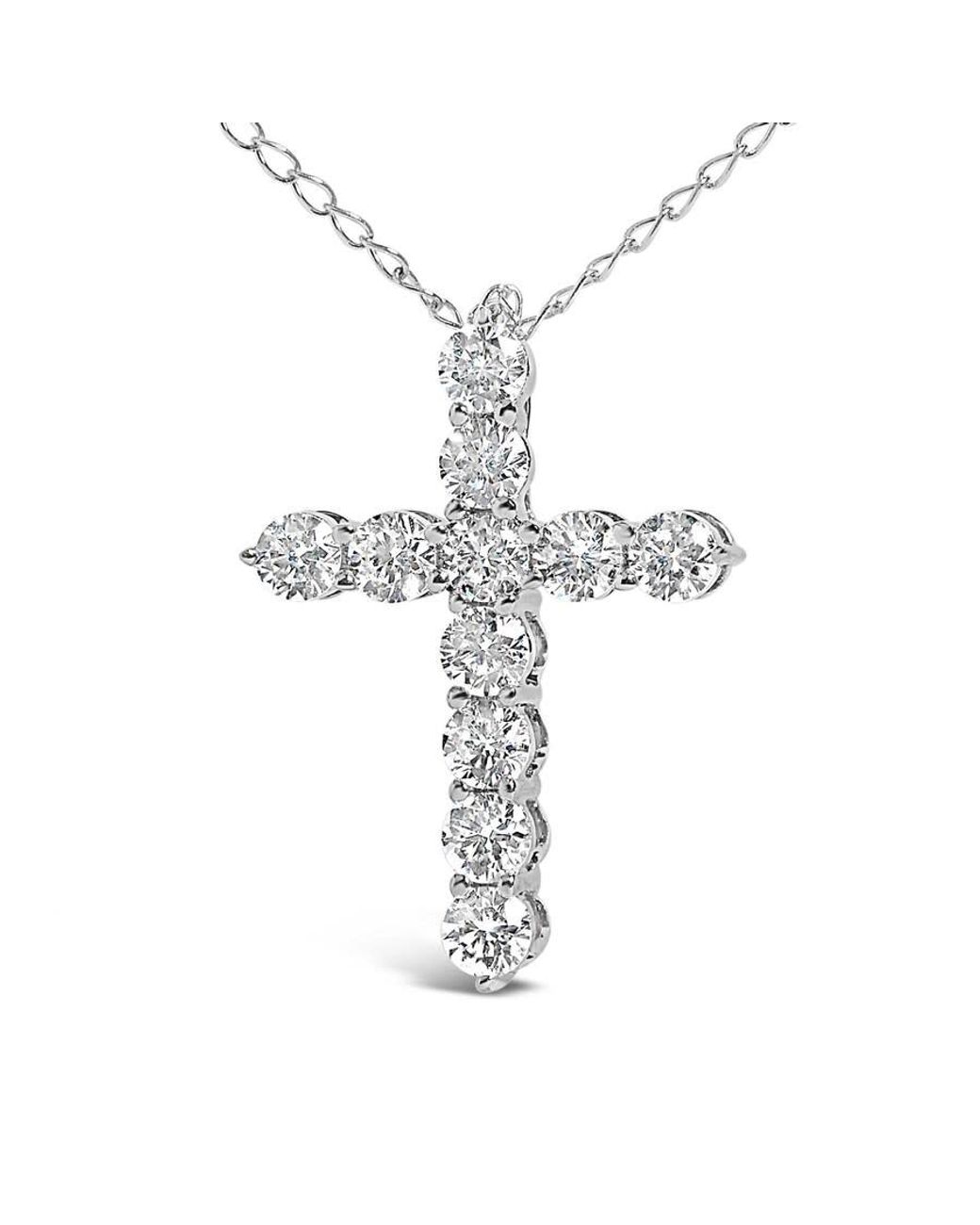 Haus of Brilliance Metallic 14K 1/2 Cttw Lab Grown Diamond 11 Stone Cross Pendant Necklace for men
