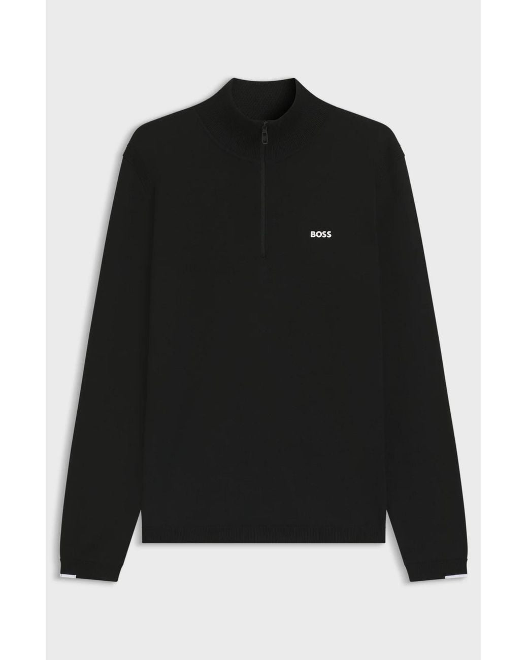 Boss Black Zip-Neck Cotton Sweater for men