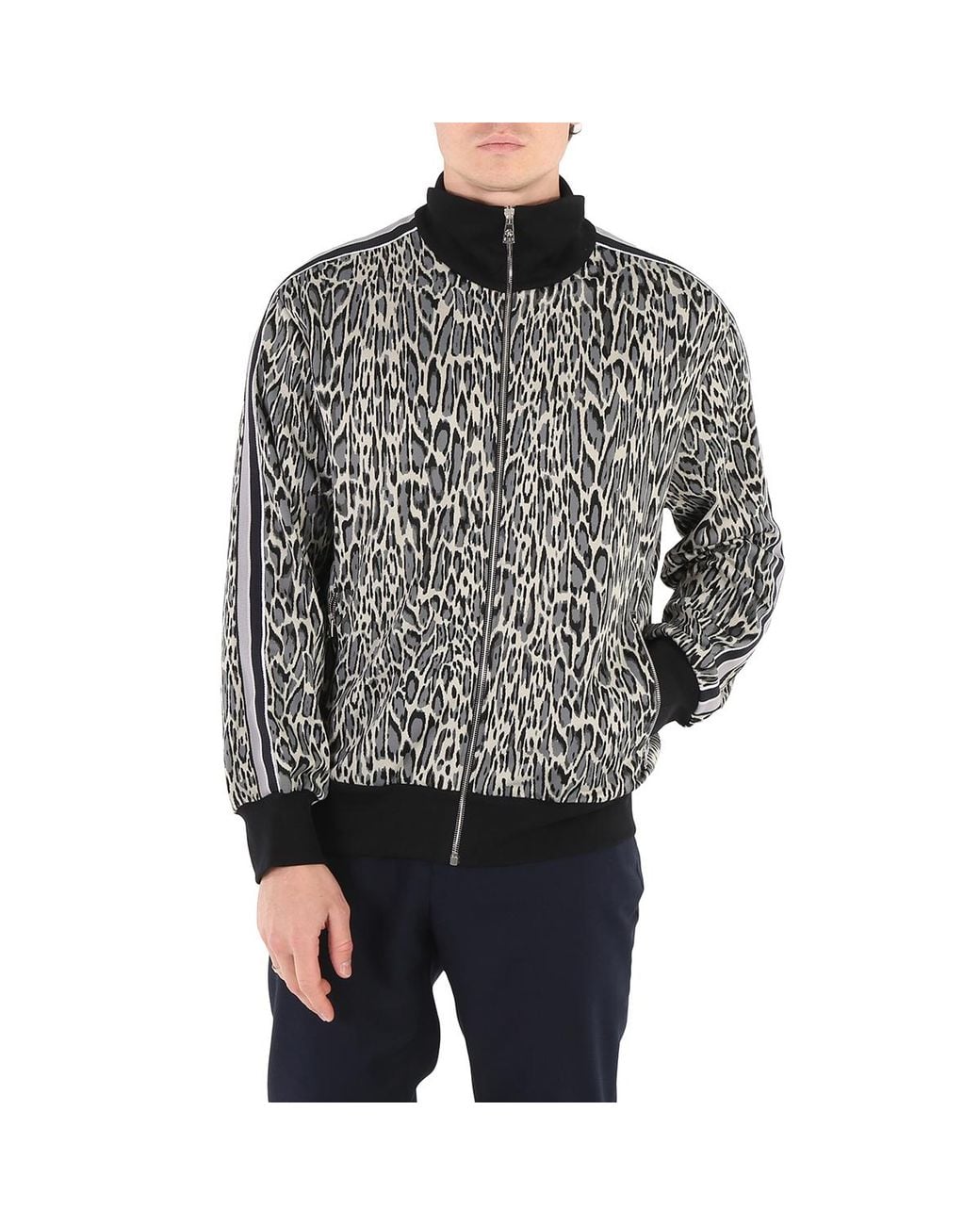 Roberto Cavalli Gray Animalier Jacquard Weave Zip Sweater, Brand Size 48 (Us for men