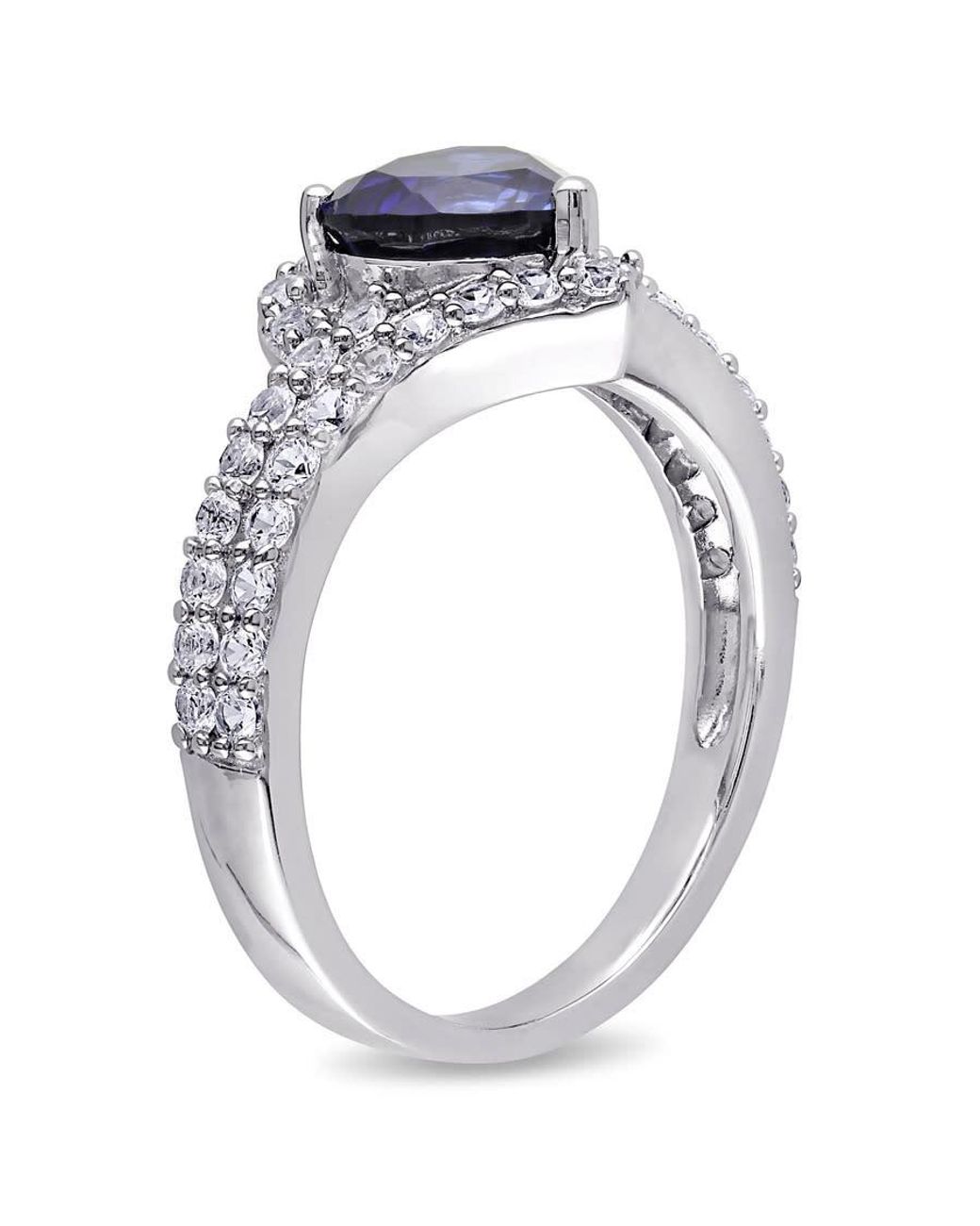 Amour Blue Created And Created Sapphire Heart Halo Double Row Ring for men