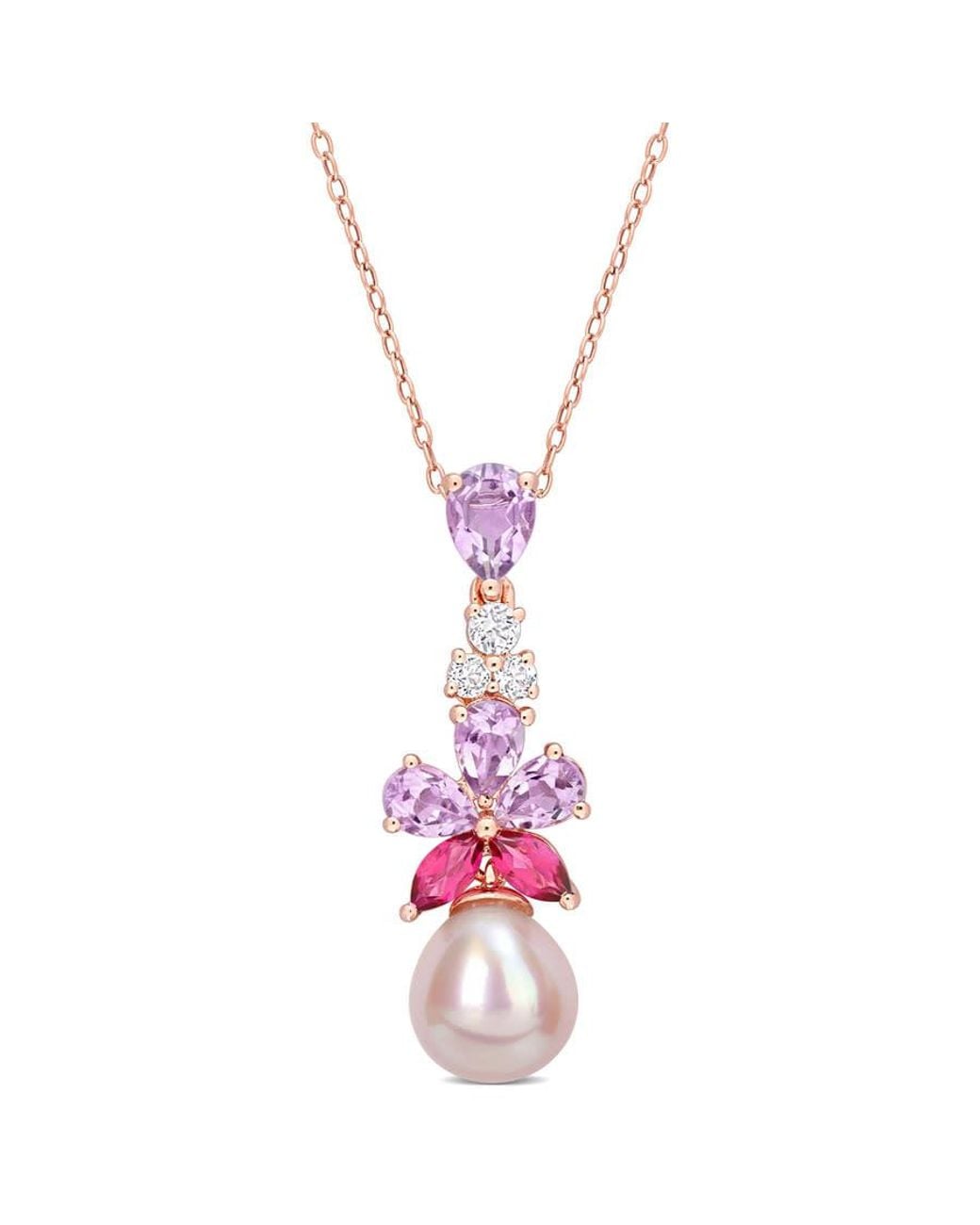 Amour Pink 9.5-10Mm Freshwater Cultured Pearl 2 3/8 Ct Tgw Rose De France And And Topaz Floral Drop Pendant for men